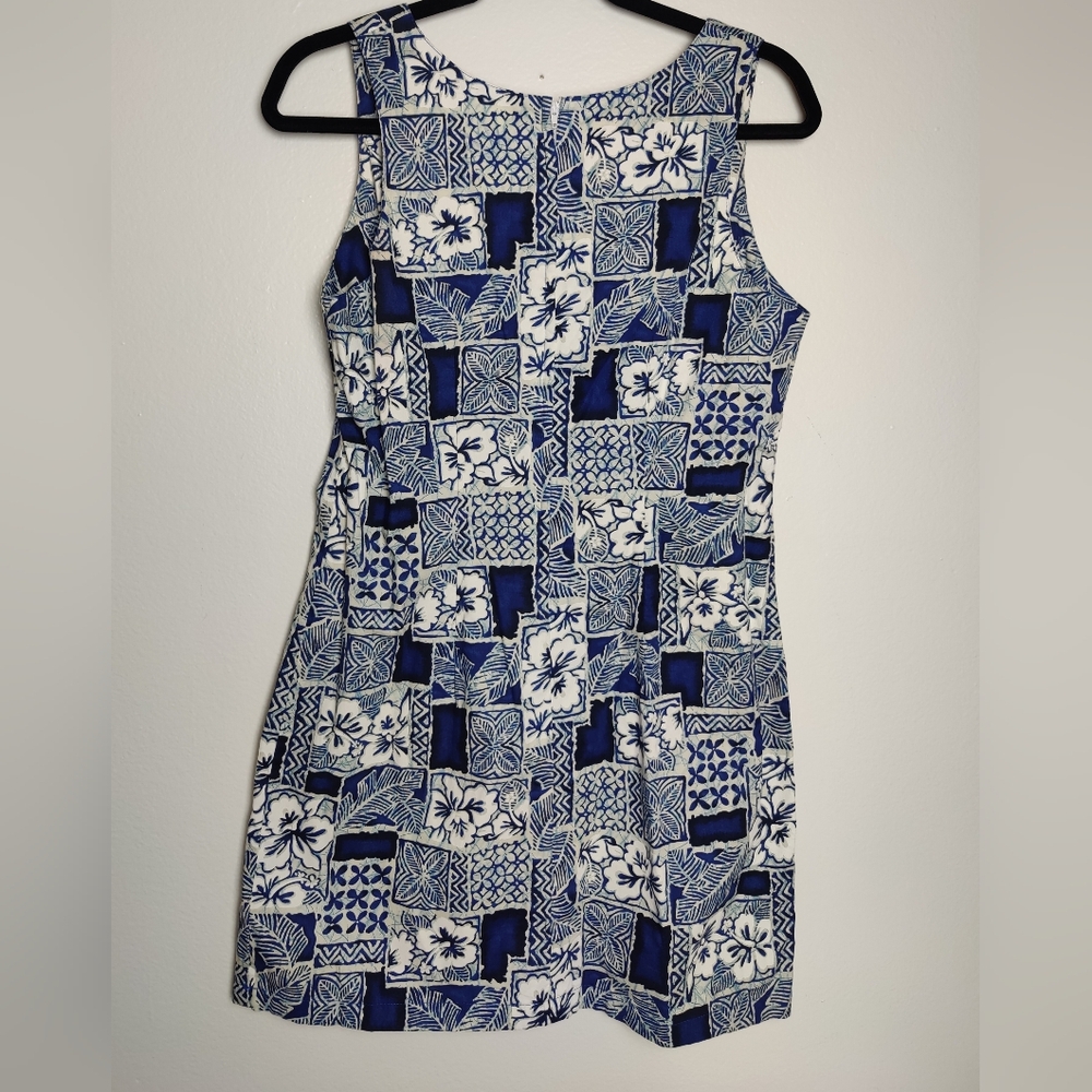 VINTAGE 90s Hawaiian print sleeveless mini shift dress L - Picture 2 of 7